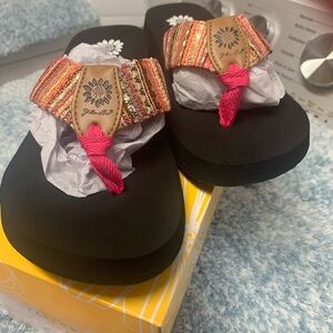 Yellow Box Black Sandals with Vibrant Straps